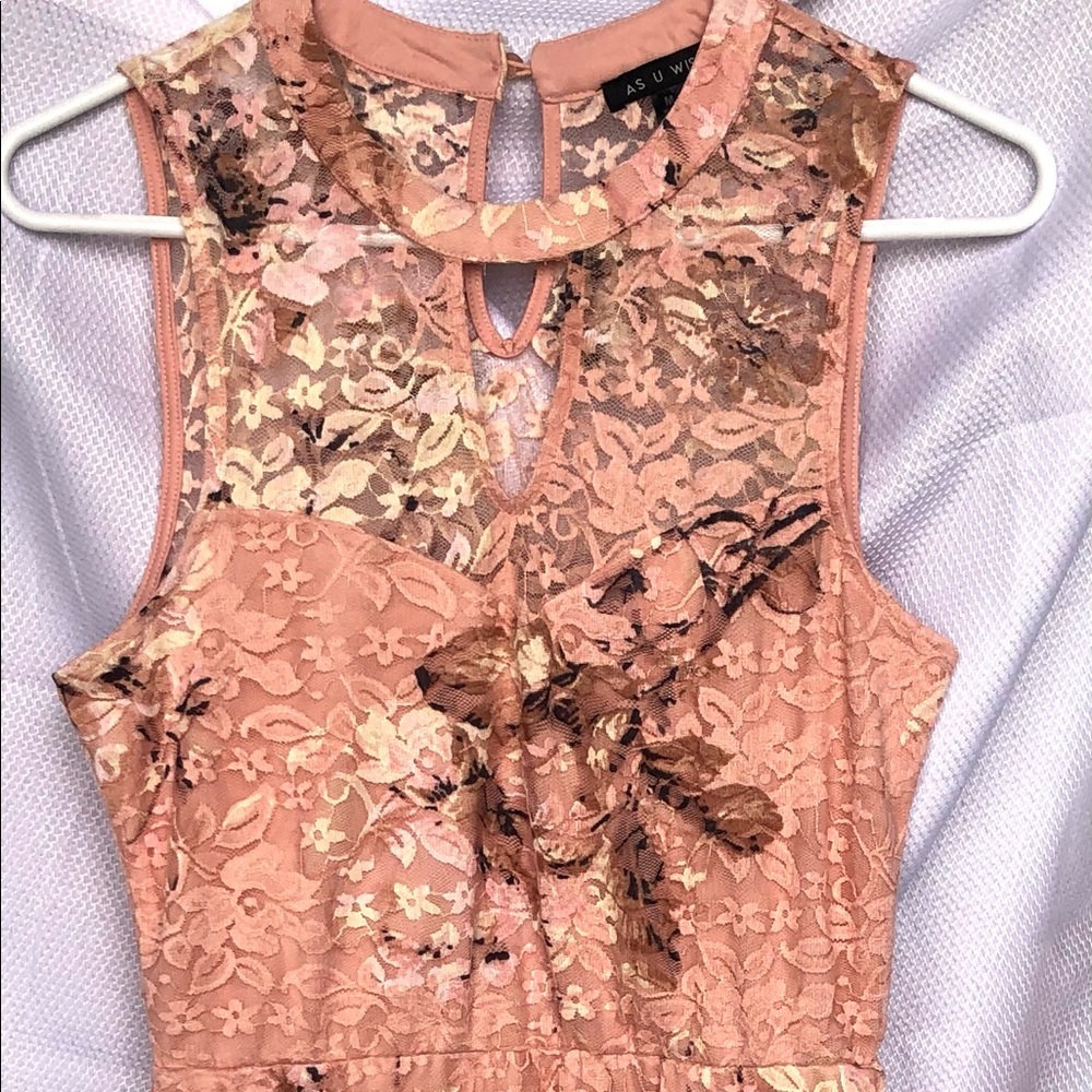 Women’s Floral Dress, Salmon Color, Lace, Short/Midi, Medium